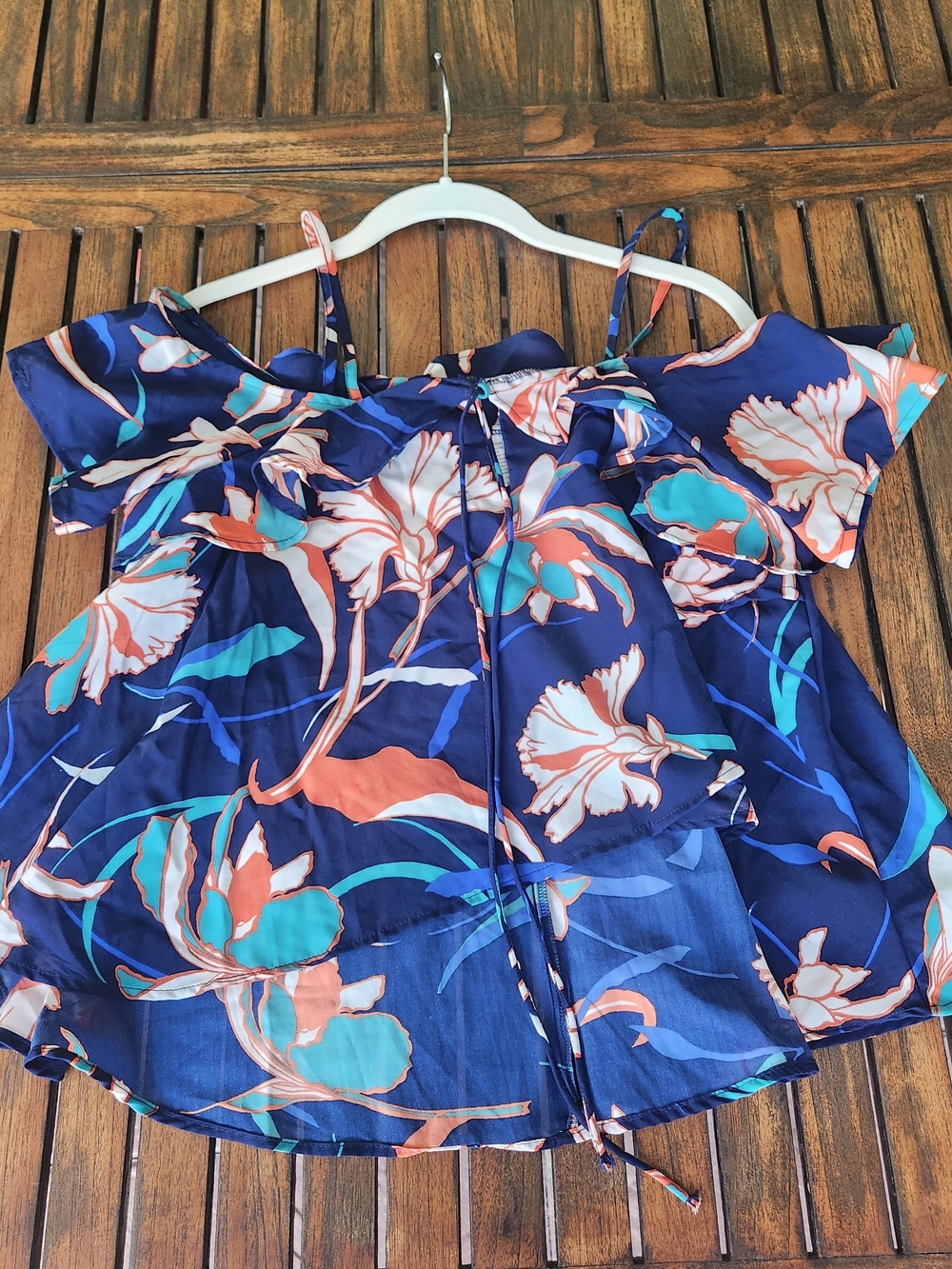 Women's Japna Navy Floral Cold Shoulder Tank Size Medium Tropical Vacation